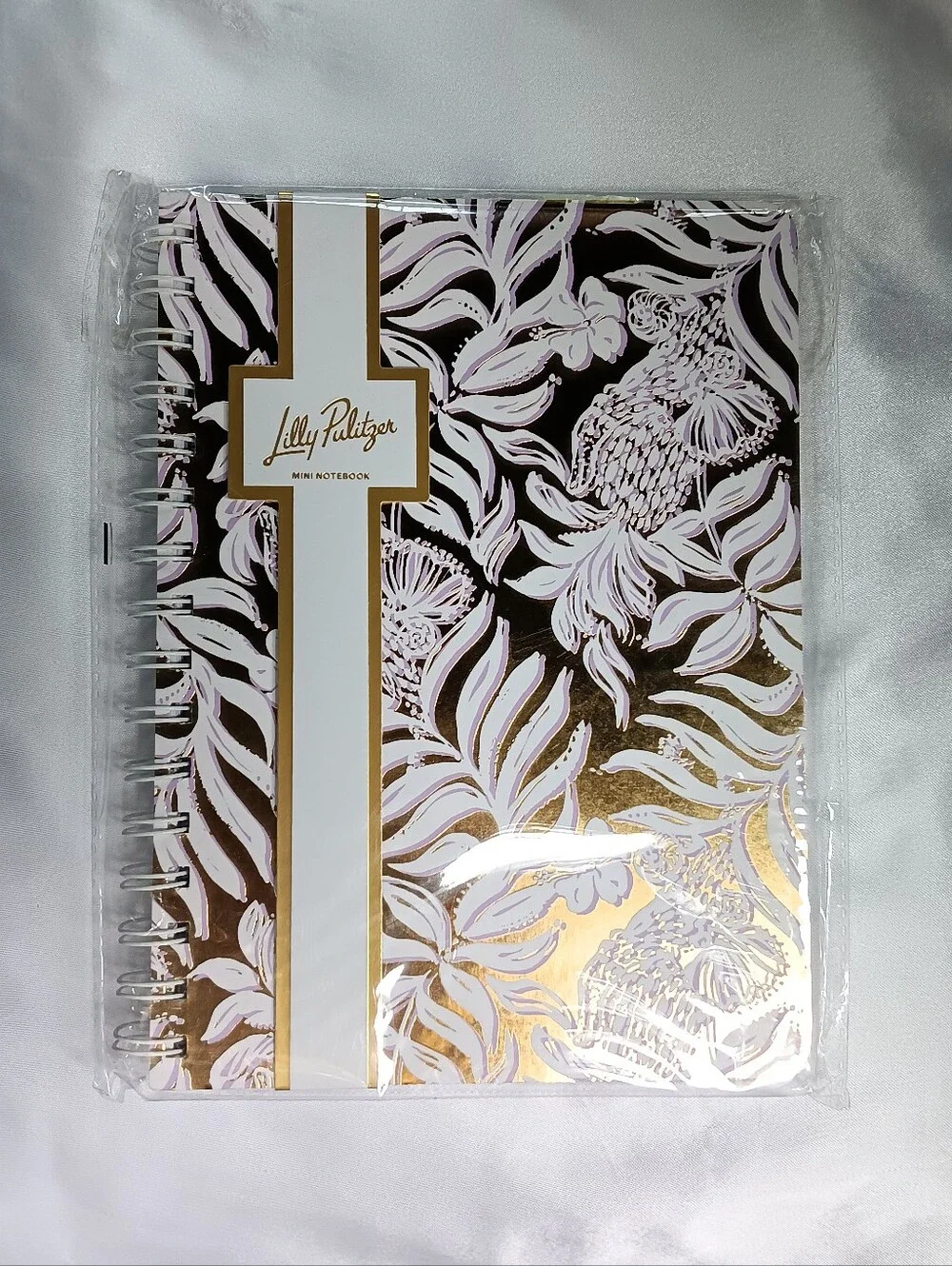 Lilly Pulitzer Mini Notebook Spiral Bound Pocket Floral Metallic Gold Lilac 8.5